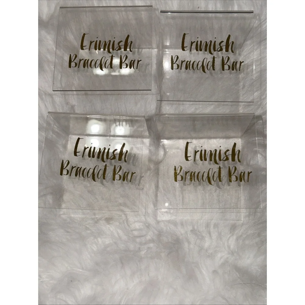 Erimish Bracelet Bar Acrylic Jewelry Display Stands Clear Gold Logo Set of 4